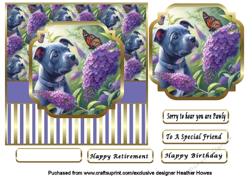 puppy dog blue staffie with flowers and butterfly 