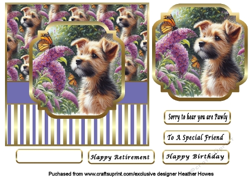 puppy dognorfolk terrier with flowers and butterfly 