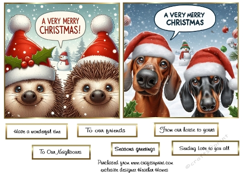 christmas critters toppers( dachshund and hedgehogs
