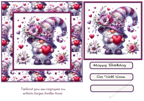 Birthday or get well Gnomewith heart