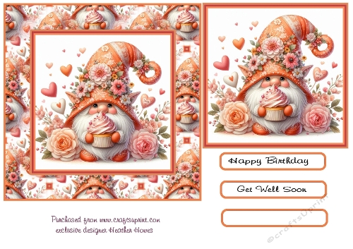 Birthday or get well Gnome orange cupcake