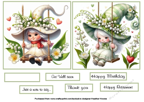 2 cute gnome girl topper lily of the valley