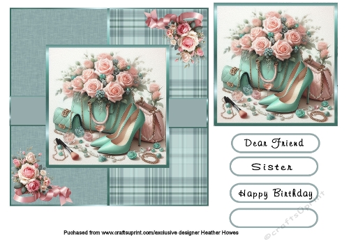 green shoes handbag withpink roses 2
