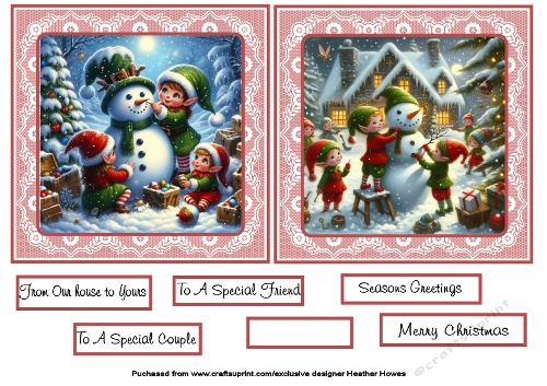 red lace elves and snowmen