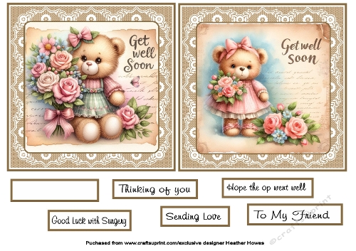 cup1378334_107 - get well soon bears on parchment and lace