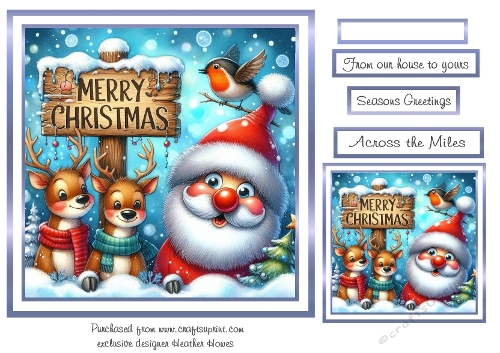 blue christmas reindeer and santa