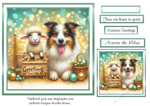 green christmas sheep and collie