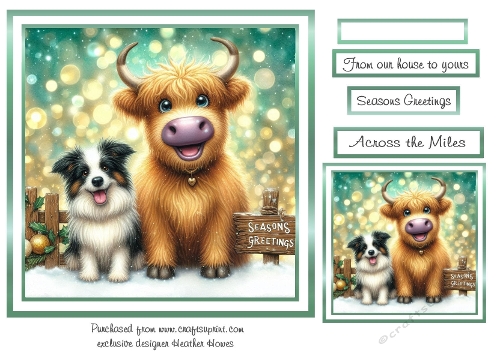 green christmas highland coo and sheepdog