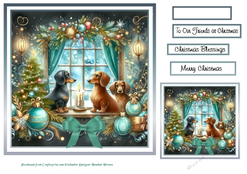 christmas dogs/animal windows 2 dachshund