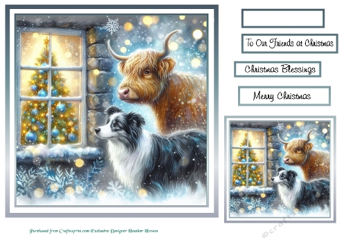 christmas dogs/animal windows 11 highland coo and collie (as requested)