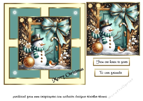teal christmas snowman at the door 2