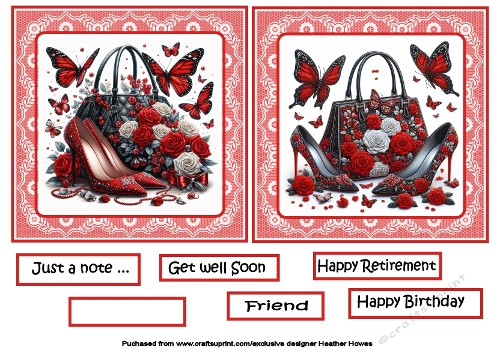red handbags  shoes and roses toppers