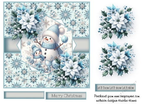 blue poinsettias snowman