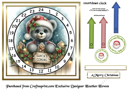 advent calendar card  16 grey teddy