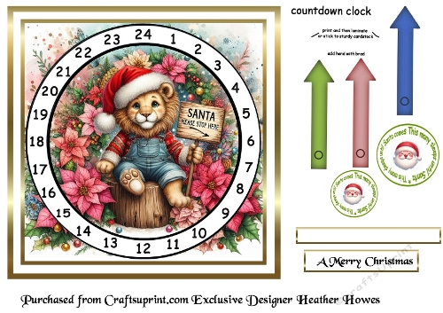 advent calendar clock card 31 lion