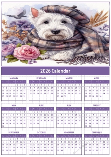 2026 calendars  A4 wee doggy