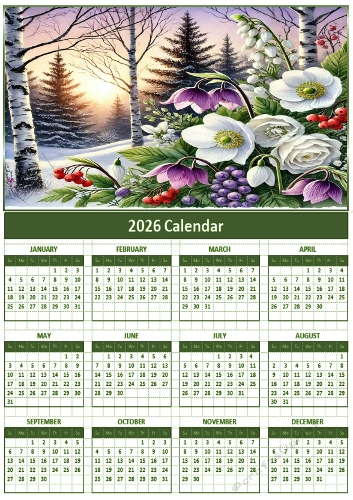 2026 calendars  A4 green floral
