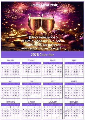 2026 calendars  A4 happy new year 