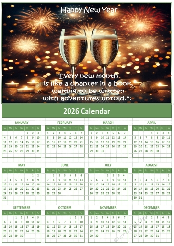 2026 calendars  A4 happy new year 2