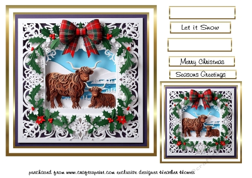 seasonal mix christmas highland coo  papercut