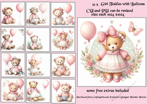Pink baby bear with balloons