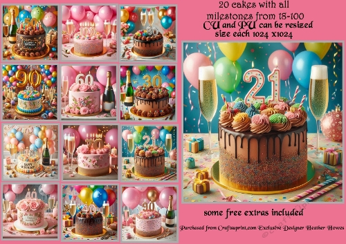 20+cake with age numbers card fronts CU PU