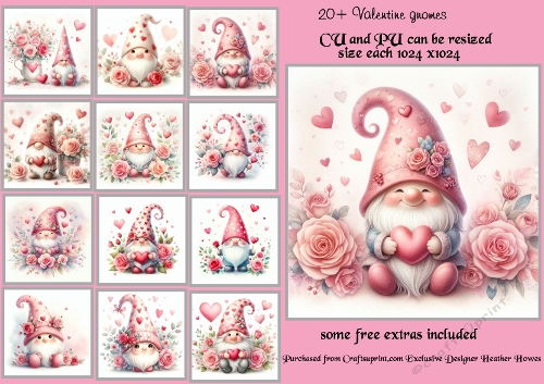20+valentine /romantic gnomes card fronts CU PU