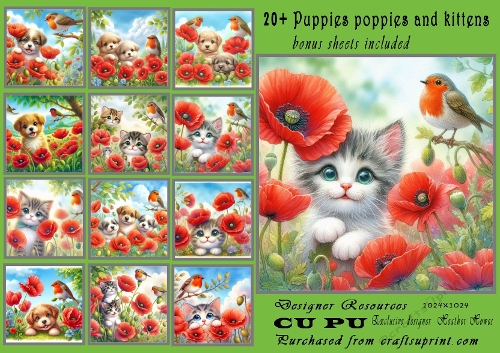 20+poppies puppies and kittens