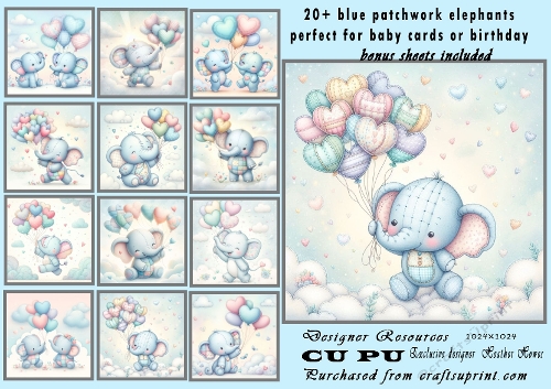 20+blue pastel elephants