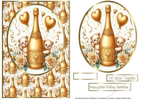 gold wedding card and topper 
