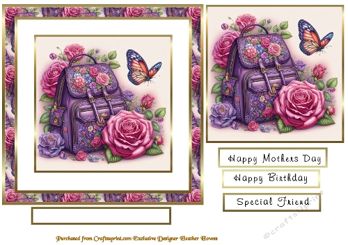 pink roses and purple  backpack handbag butterfly