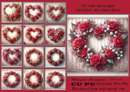 20+assorted rose heart and octagon frame card fronts
