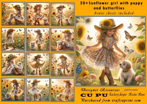 20+ sunflower girl with pup and butterflies