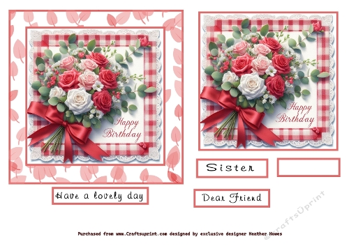 flowers on gingham Birthday red