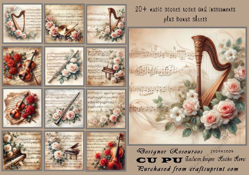 20+ music scores roses and instruments
