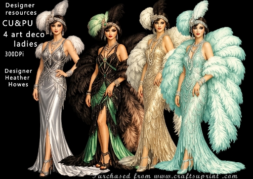4 x Art Deco ladies png format