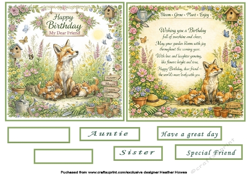 two to a page toppers birthday fox