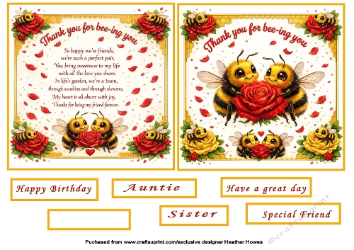 two to a page toppers thank you bees