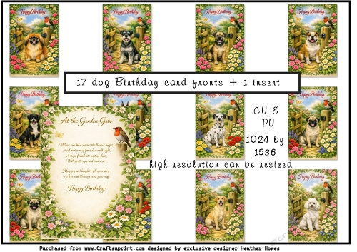 17 assorted dog card fronts and  a generic verse