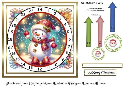 snowman advent clock card