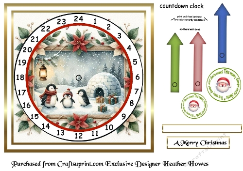 penguin advent clock card