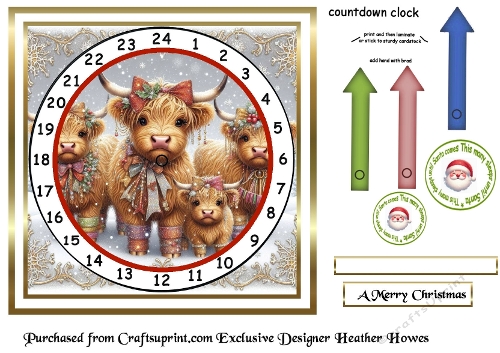 highland coo advent clock card
