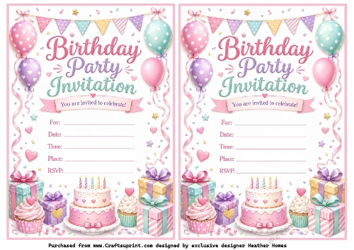 girl party invites to a page