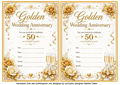 golden wedding party invites 2 to a page