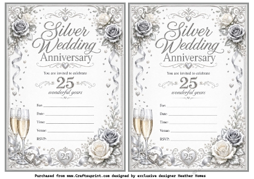 silver wedding party invites 2 to a page