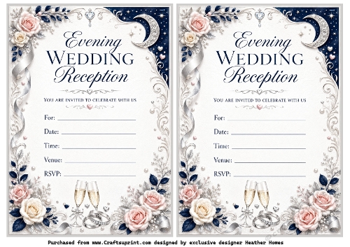evening wedding reception invites 2 to a page