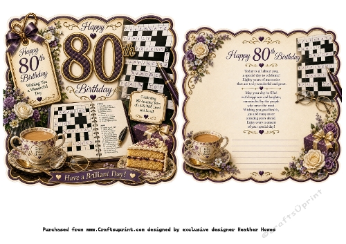 shaped card front insert 80th birthday crossword