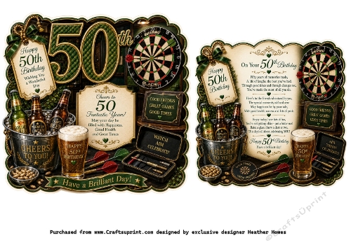 shaped card front insert 50th birthday darts