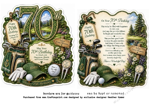 shaped card front insert 70th birthday golf