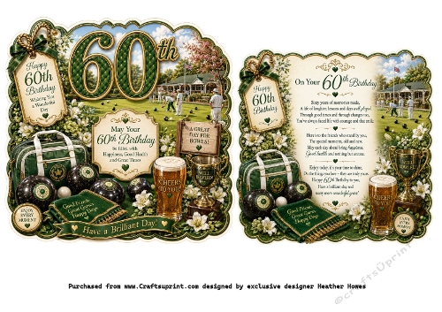 shaped card front insert 60th birthday bowls